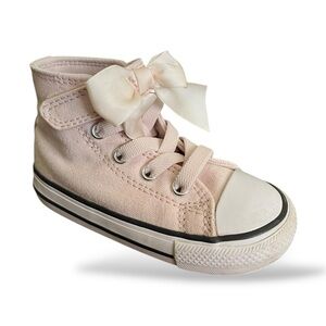 Converse Toddler Blush Hush/White High-Top Canvas Sneaker with Satin Bow, 6